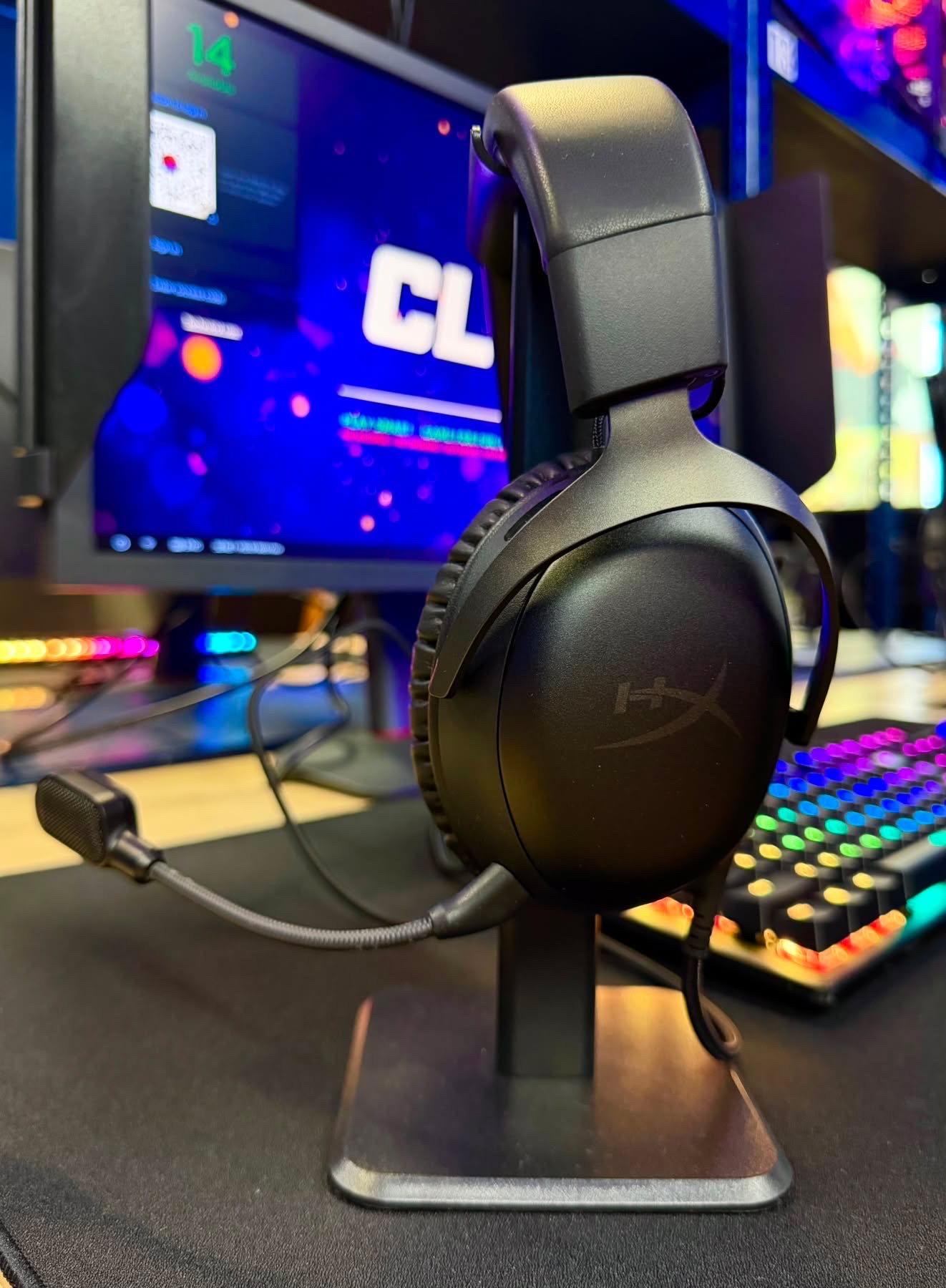 Close-up of a gaming headset and microphone