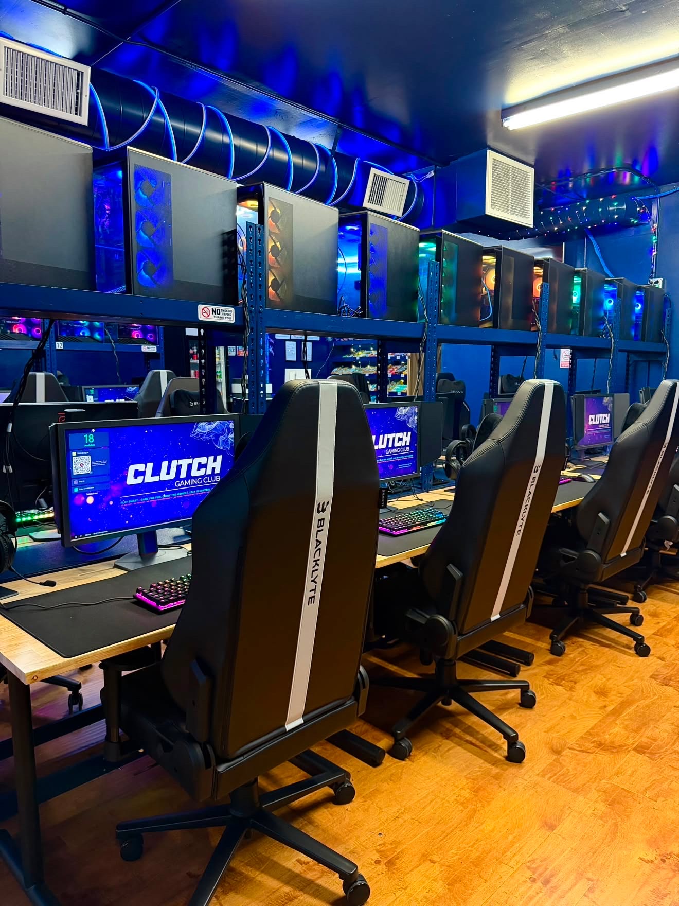 Premium Blacklyte gaming chairs across the PC floor
