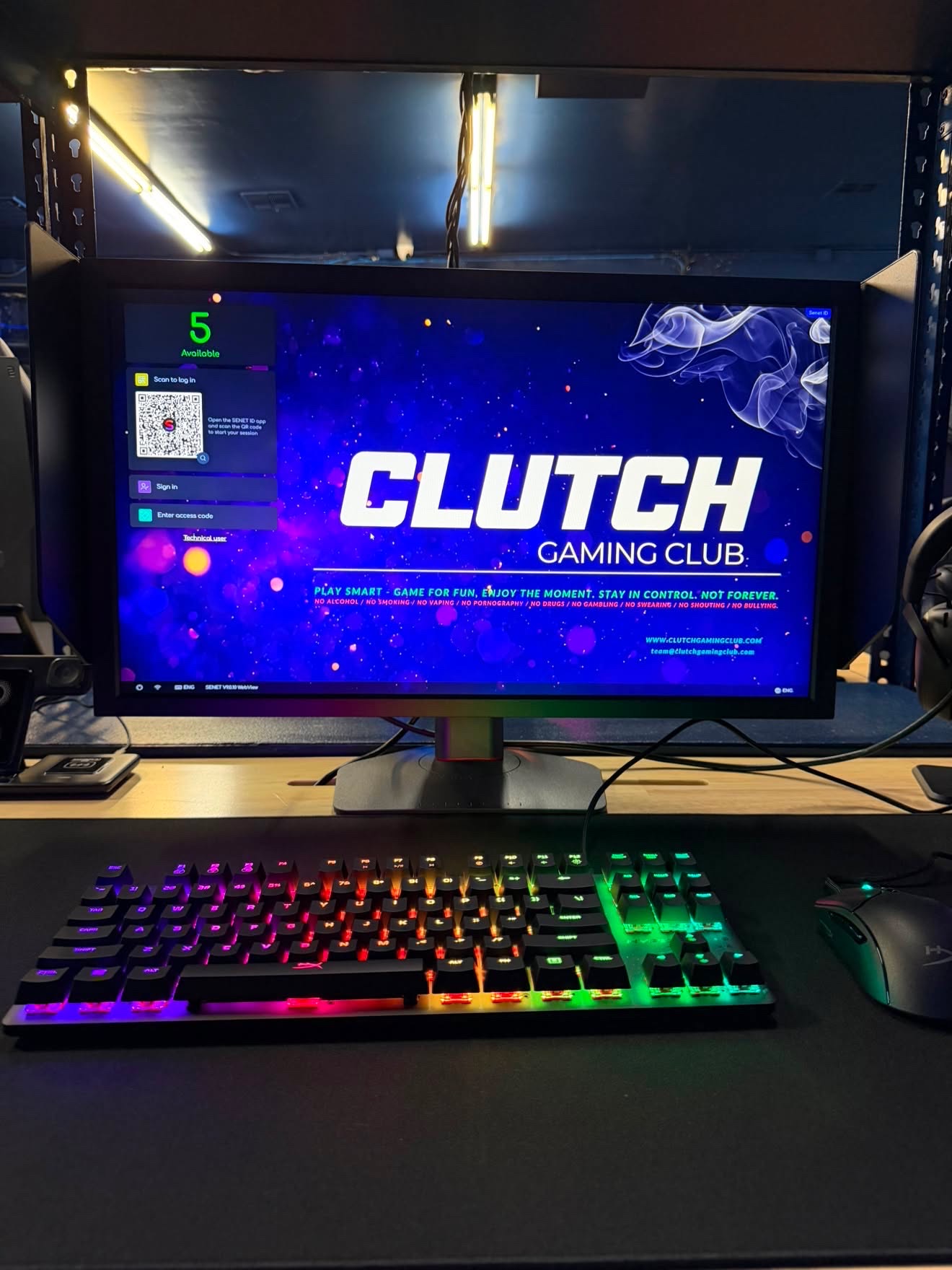 Clutch Gaming Club station with an RGB keyboard